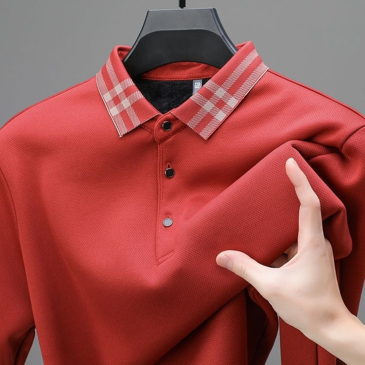 Autumn And Winter New Men's Fleece T-shirt Lapel Loose, Simple And All-matching