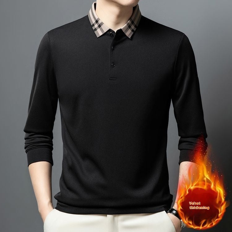 Autumn And Winter New Men's Fleece T-shirt Lapel Loose, Simple And All-matching