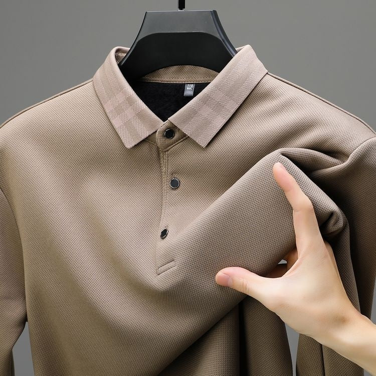 Autumn And Winter New Men's Fleece T-shirt Lapel Loose, Simple And All-matching